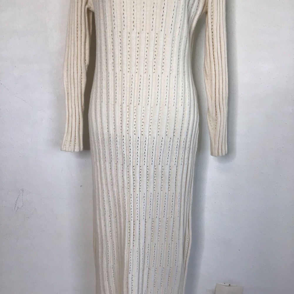 NWT- Petal & Pup Women Elegant Warm Ivory Ribbed Knit Crochet Sweater Dress L - Picture 5 of 12